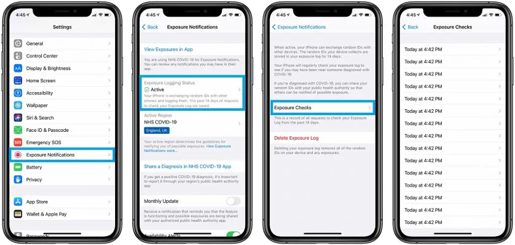 how to check exposure notification logs