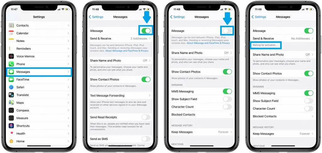 how to reset iMessage service on iPhone