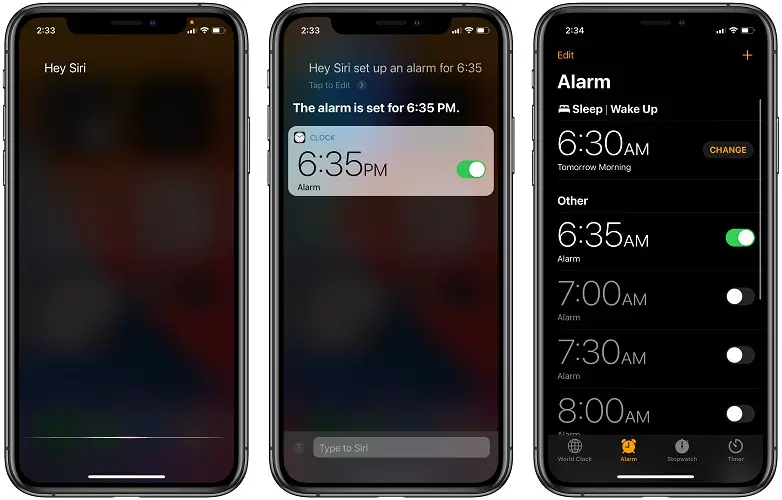 how to set alarm with Siri