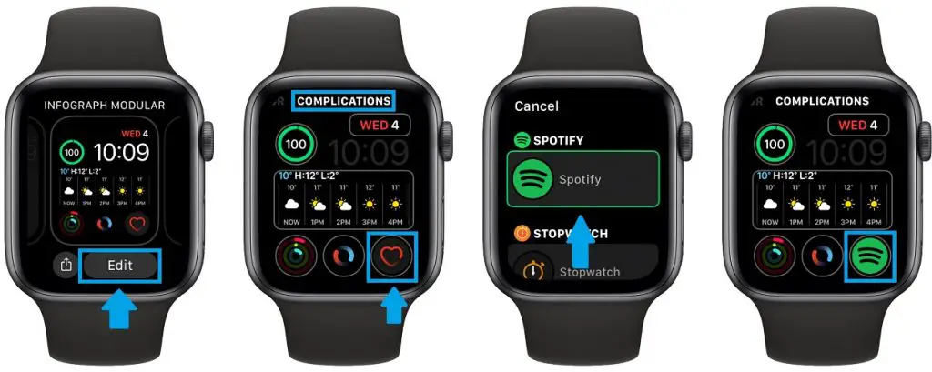 how to add Spotify complication to Apple Watch