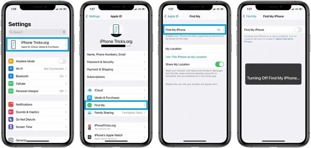 how to disable find my iphone