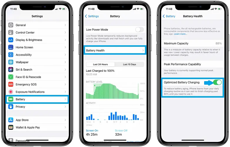 how to disable optimized battery charging on iPhone