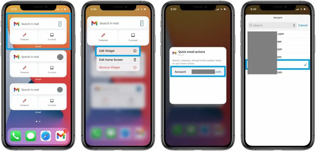 how to edit account for Gmail widget
