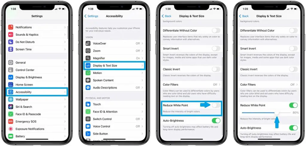 how to enable Reduce White Point in ios 14