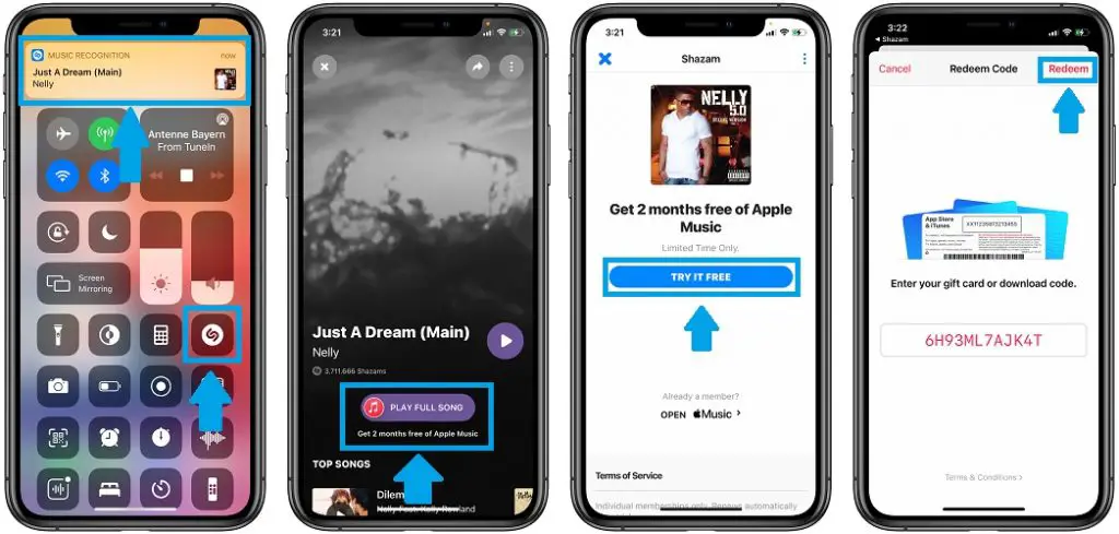 how to get apple music free with shazam