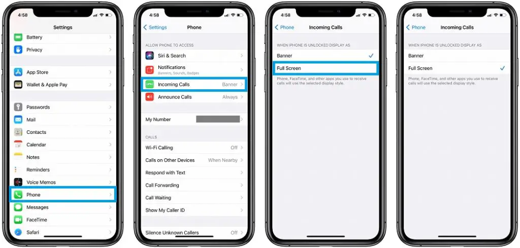 how to switch to full-screen incoming call notifications