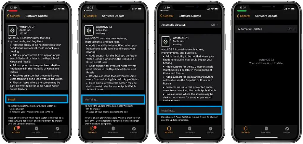 watchOS 7.1 update stages
