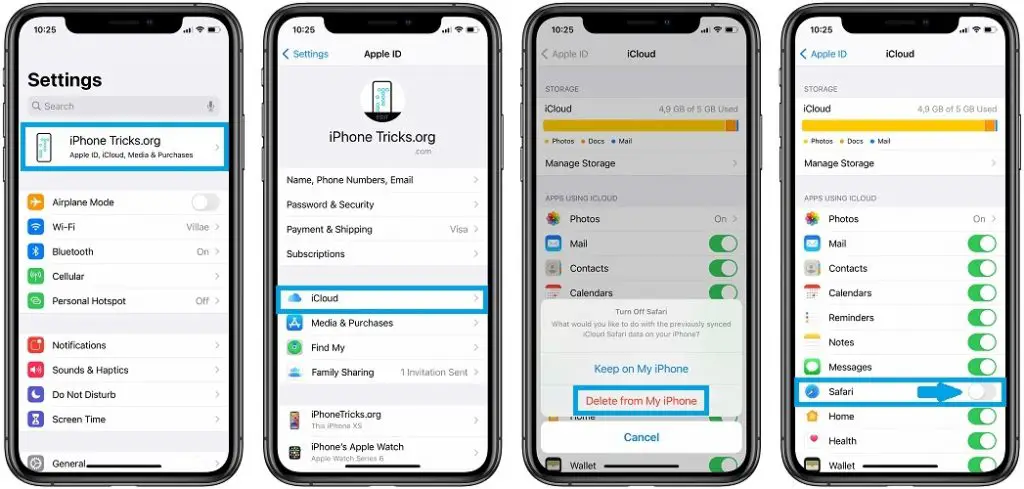 how to reset Safari iCloud tabs sync