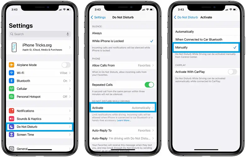 how to set do not disturb while driving