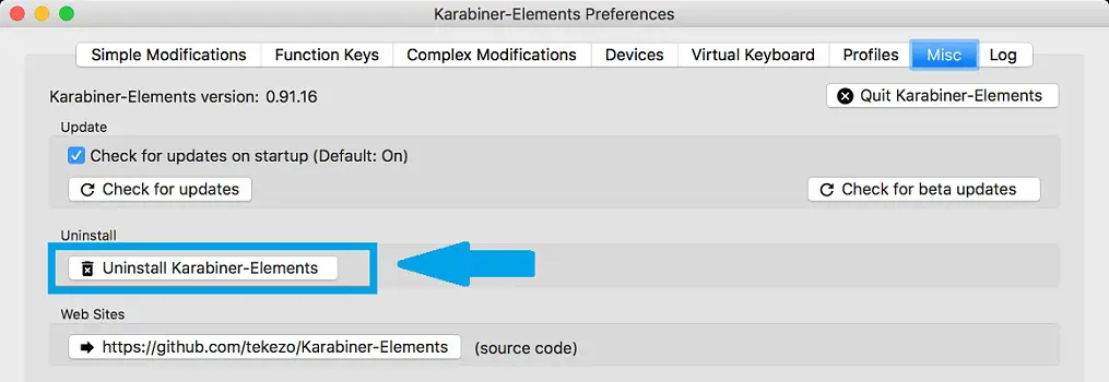 how to uninstall karabiner-elements in macOS Big Sur