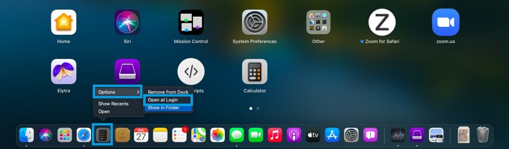 open calculator at macOS login