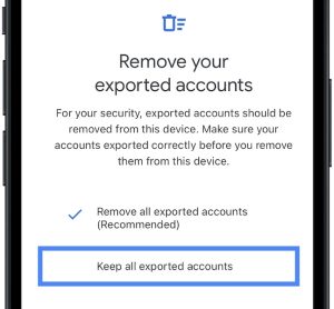 remove google authenticator exported accounts screen