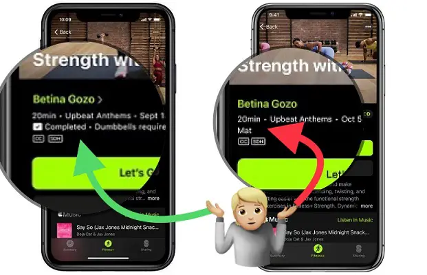 Fitness+ workout shows completed when selected