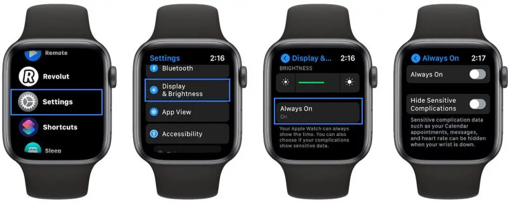 how to disable always on apple watch