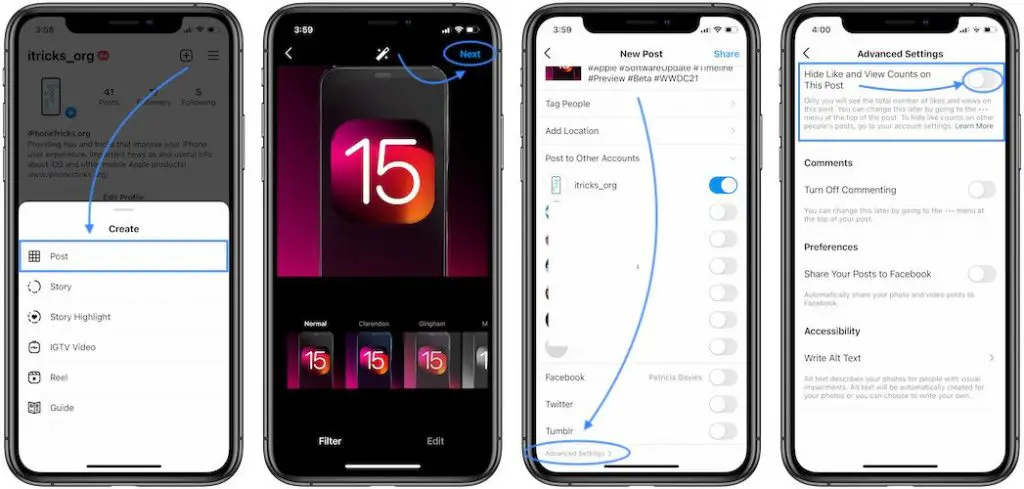 how to hide like count for new Instagram post
