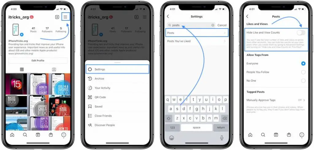 how to hide like count for other accounts