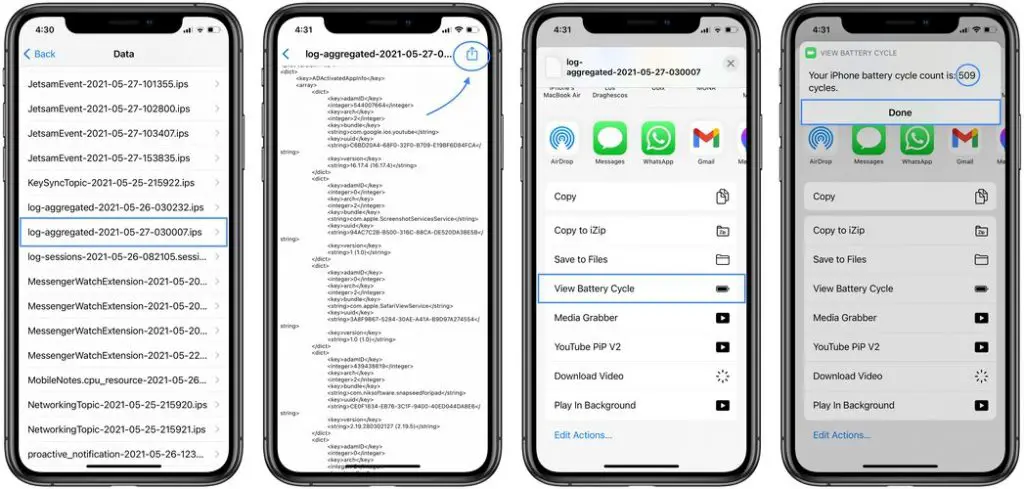 iphone battery cycle count with shortcut