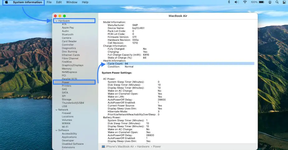 how to check MacBook charge cycles
