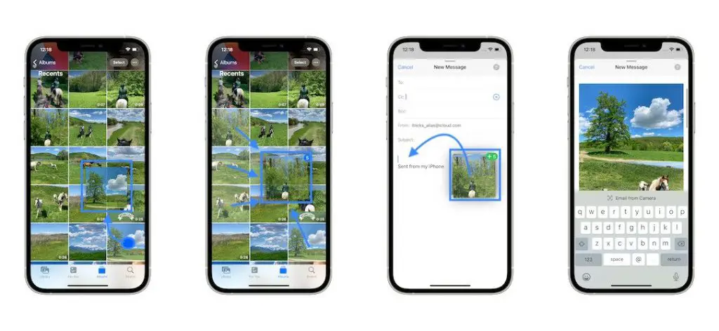 how to drag and drop multiple photos on iphone