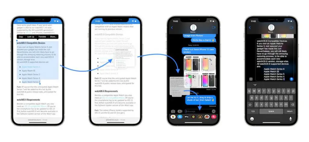 how to drag and drop text to Messages