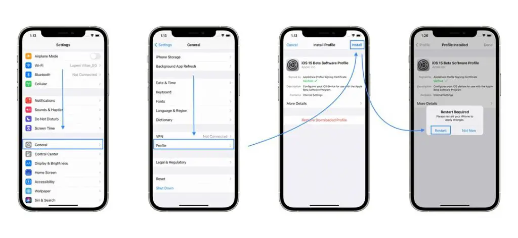 how to install iOS 15 Beta Profile