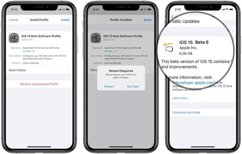 iOS 15 Beta 6 update from iOS 14.7.1