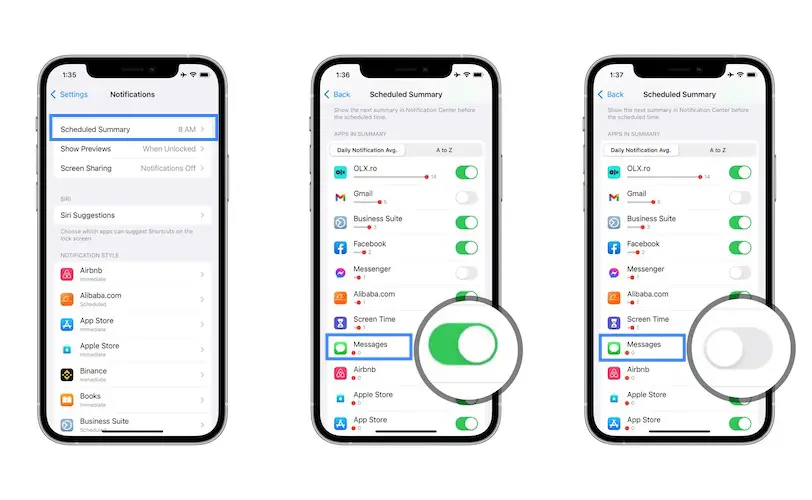 remove Messages from Notification Summary