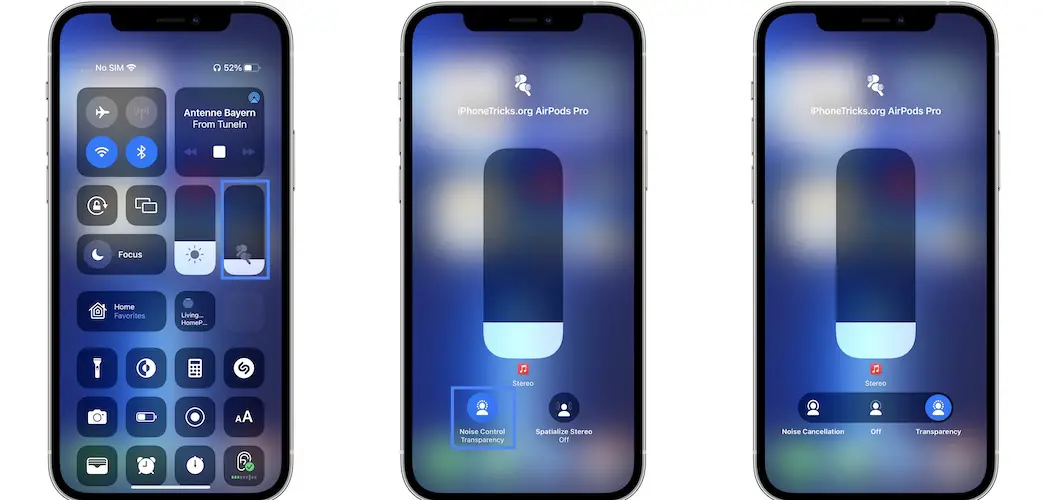 how to change AirPods Pro noise controls in control center
