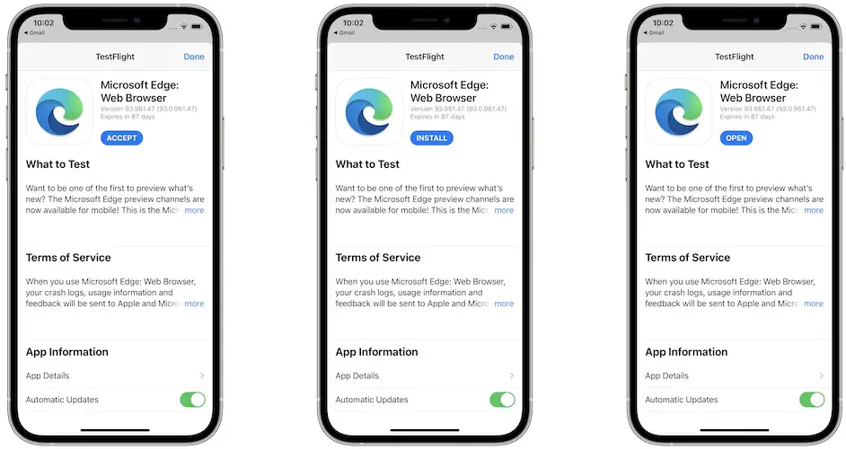 how to install microsoft edge testflight version