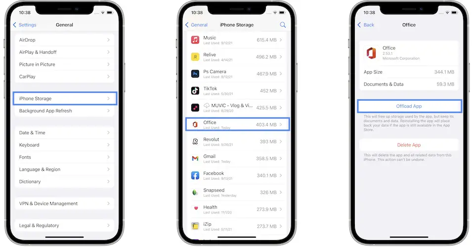how to offload microsoft office app