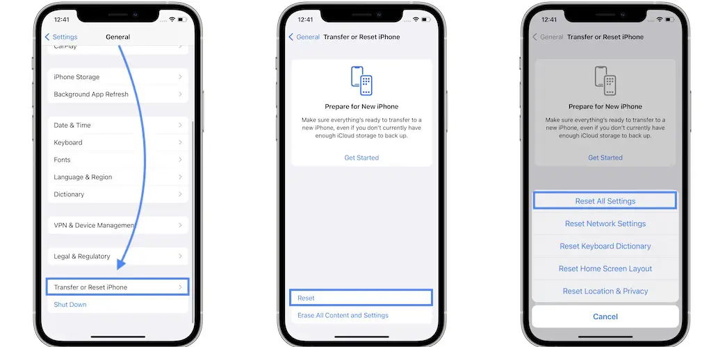 how to reset all settings in iOS 15