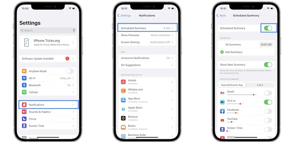how to turn off notification summary