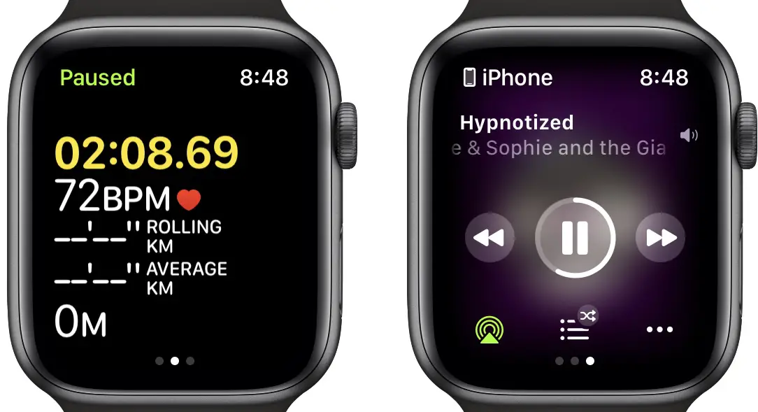 music controls in workout app watchos 8