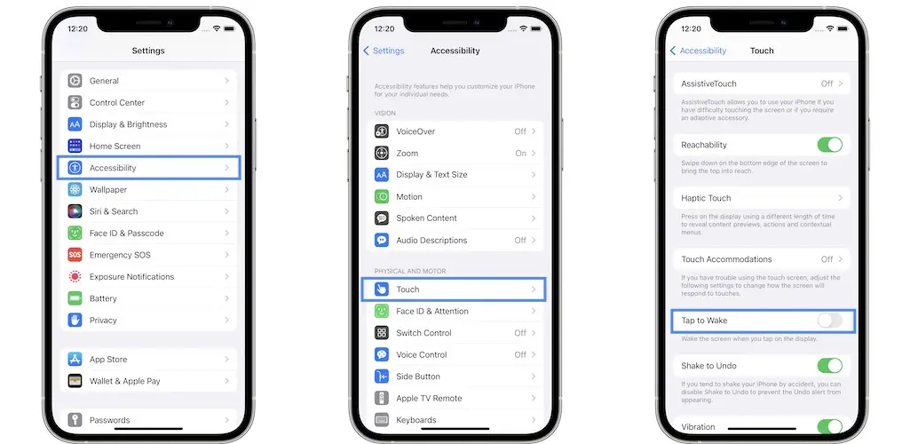 tap to wake settings