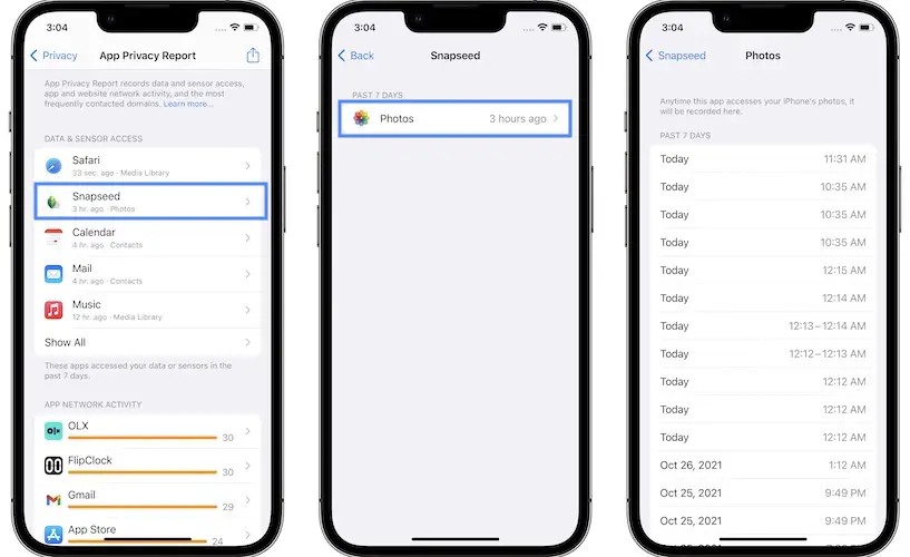 app privacy report data & sensor access