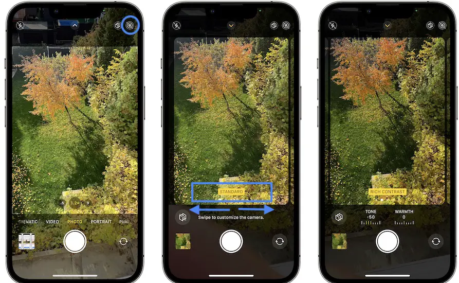 how to change photographic style on iPhone 13