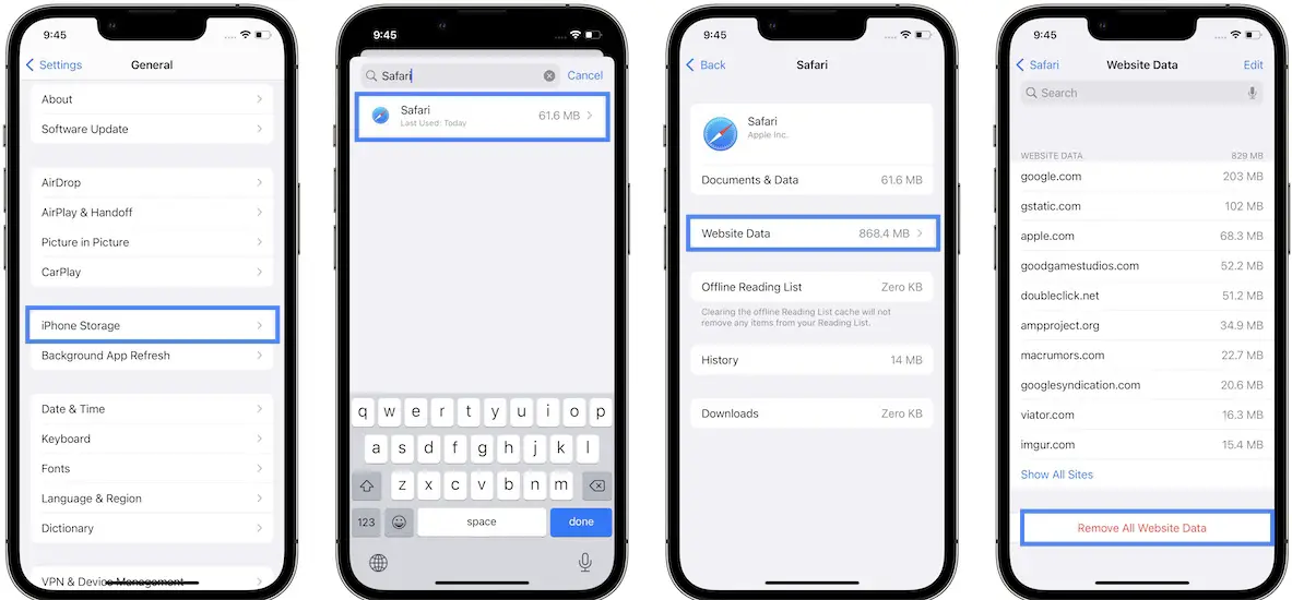 how to clear Safari website data