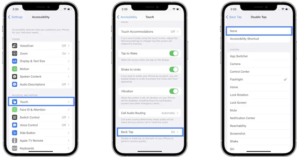 how to disable back tap