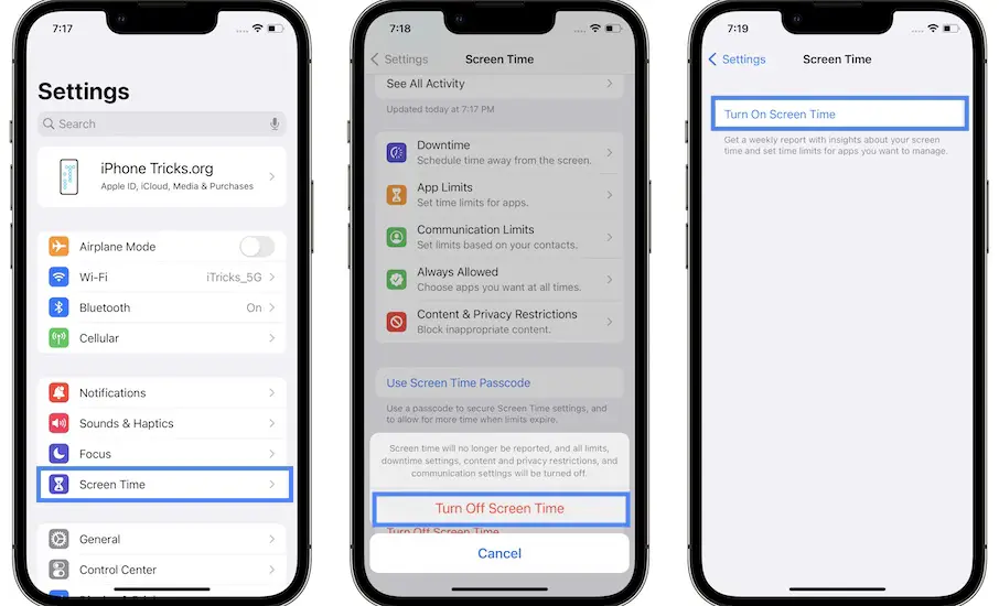how to reset Screen Time on iPhone
