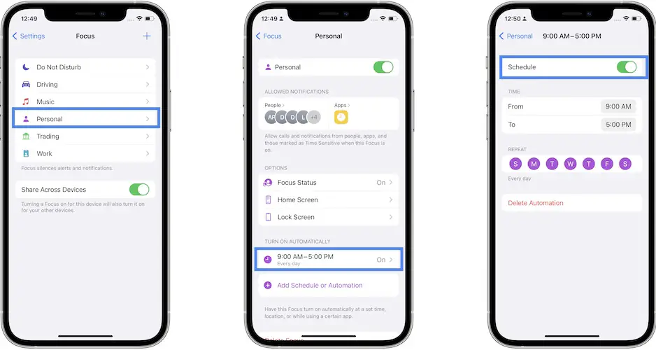how to turn off focus automation