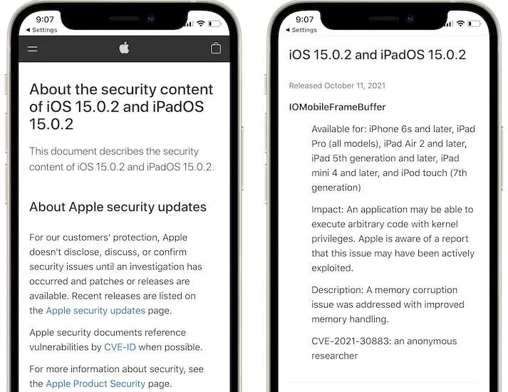 iOS 15.0.2 security content