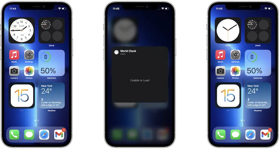 world clock widget unable to load