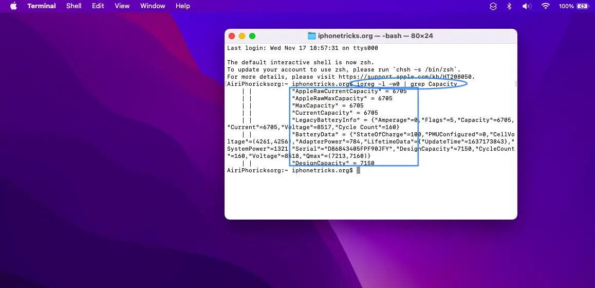 Battery Health info in Terminal