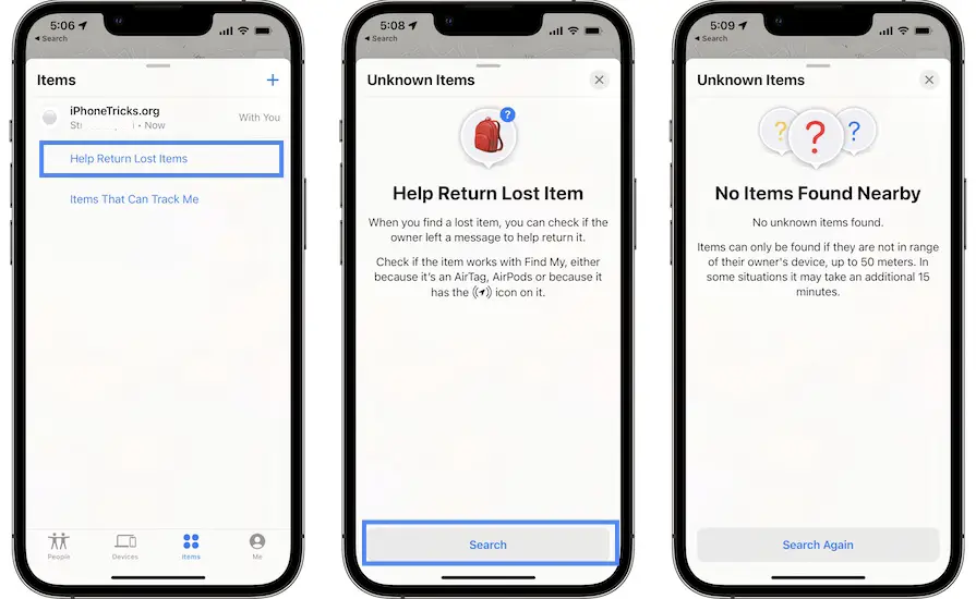 help return lost items in find my
