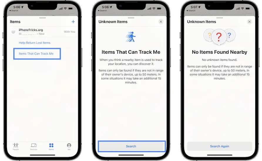 how to scan for airtags and find my items