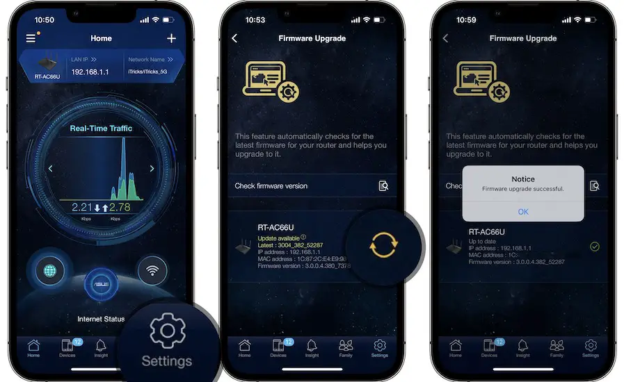how to update asus router software from iPhone