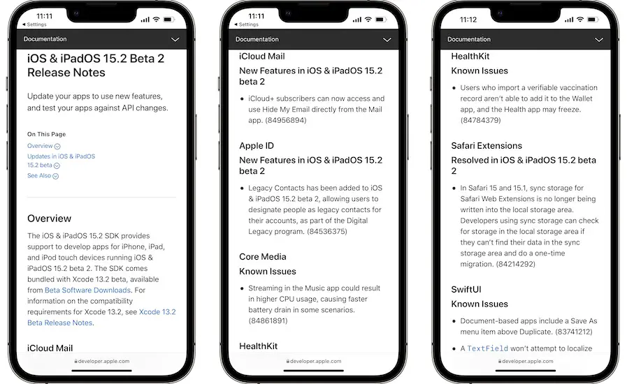 ios 15.2 beta 2 release notes