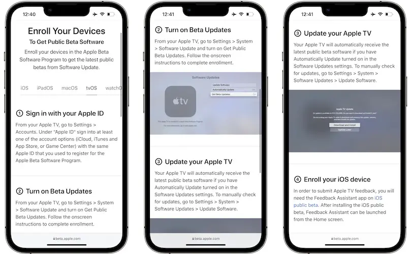 how to enroll Apple TV to public beta updates
