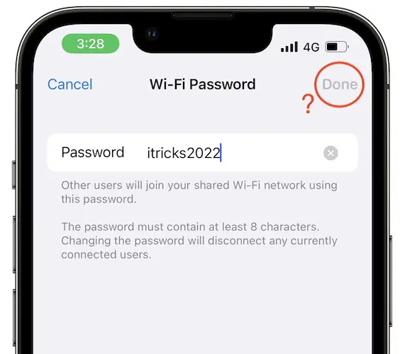 personal hotspot password not working