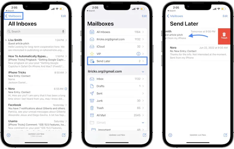 how to edit send later in mail